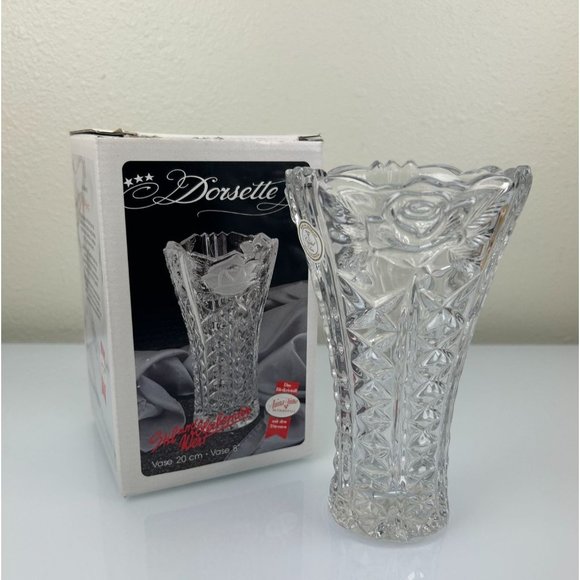 Vintage Anna Hutte Bleikristall Crystal Clear Studios Vase Dorsette Germany Rose - Picture 2 of 16